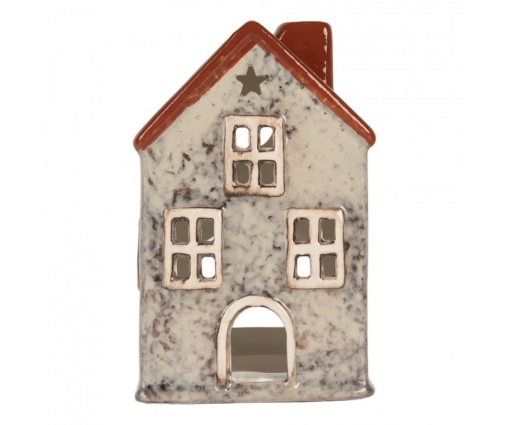 Šedý keramický domek na čajovou svíčku Lamont - 8*7*13 cm Clayre & Eef