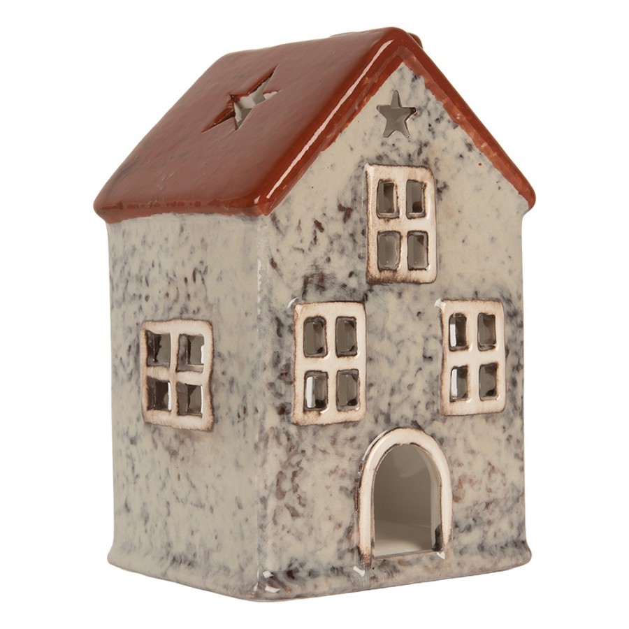 Šedý keramický domek na čajovou svíčku Lamont - 8*7*13 cm
