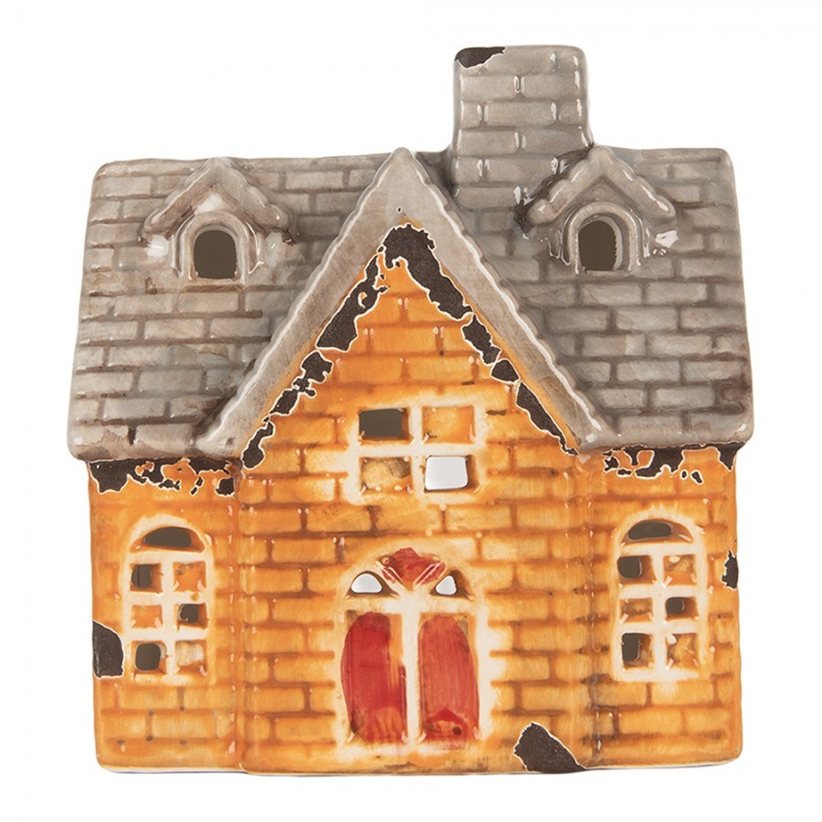 Tealight Holder House 13x8x14 Cm Orange Ceramic - 13*8*14 cm