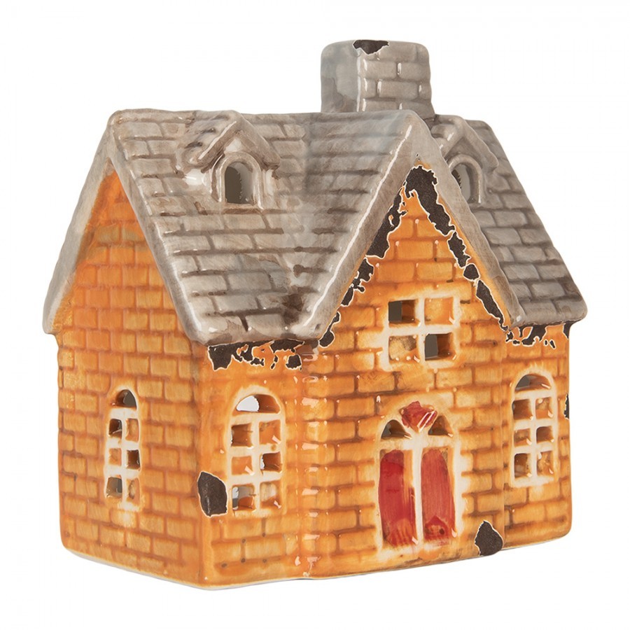 Tealight Holder House 13x8x14 Cm Orange Ceramic - 13*8*14 cm