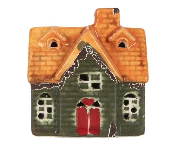 Decorative House With LED LED 8x5x8 Cm Green Ceramic - LED 8*5*8 cm Clayre & Eef