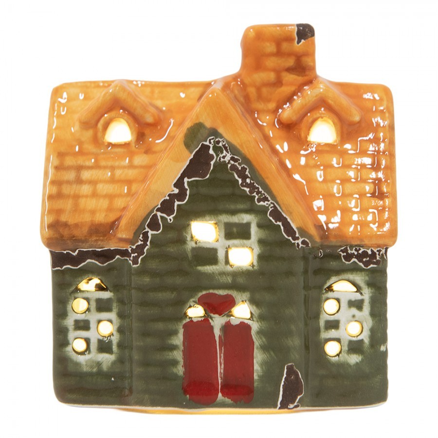 Decorative House With LED LED 8x5x8 Cm Green Ceramic - LED 8*5*8 cm