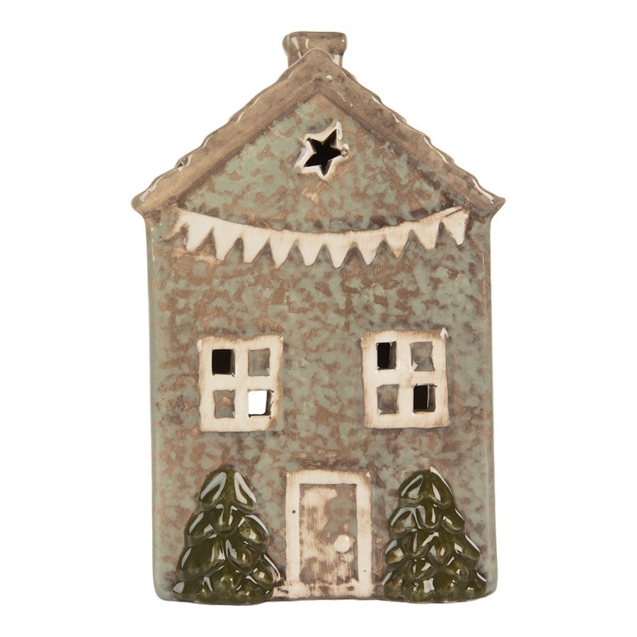 Zelený keramický domek na čajovou svíčku Lamont - 10*8*15 cm