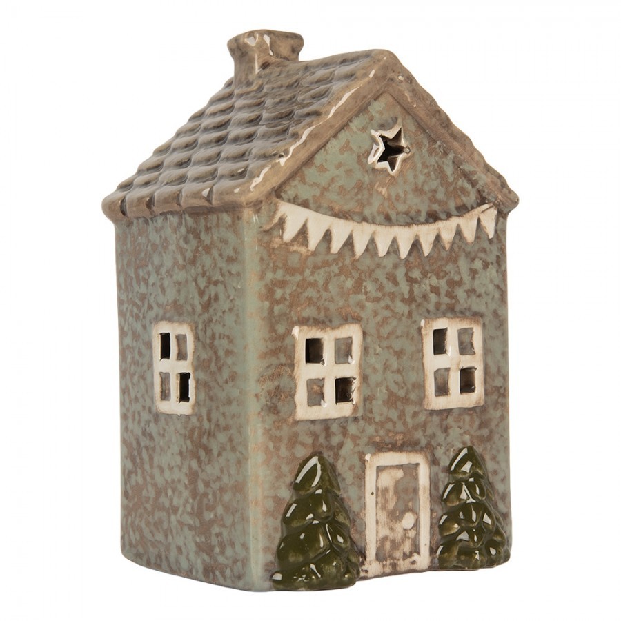 Zelený keramický domek na čajovou svíčku Lamont - 10*8*15 cm