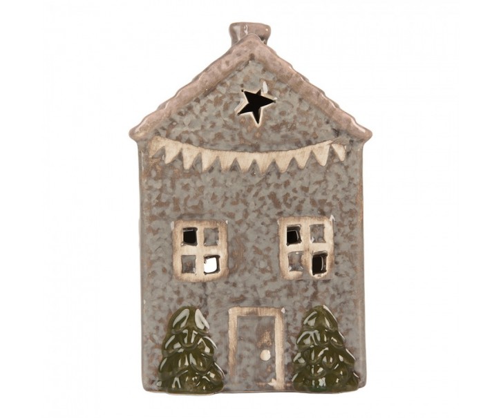 Modrý keramický domek na čajovou svíčku Lamont - 10*8*15 cm Clayre & Eef