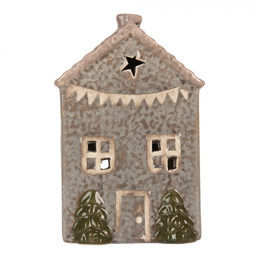 Modrý keramický domek na čajovou svíčku Lamont - 10*8*15 cm