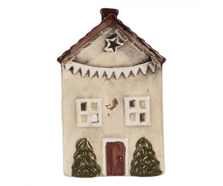 Béžový keramický domek na čajovou svíčku Lamont - 10*8*15 cm Clayre & Eef