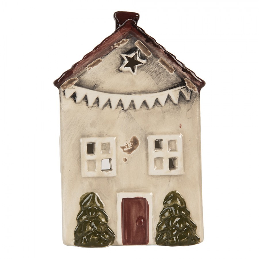 Béžový keramický domek na čajovou svíčku Lamont - 10*8*15 cm