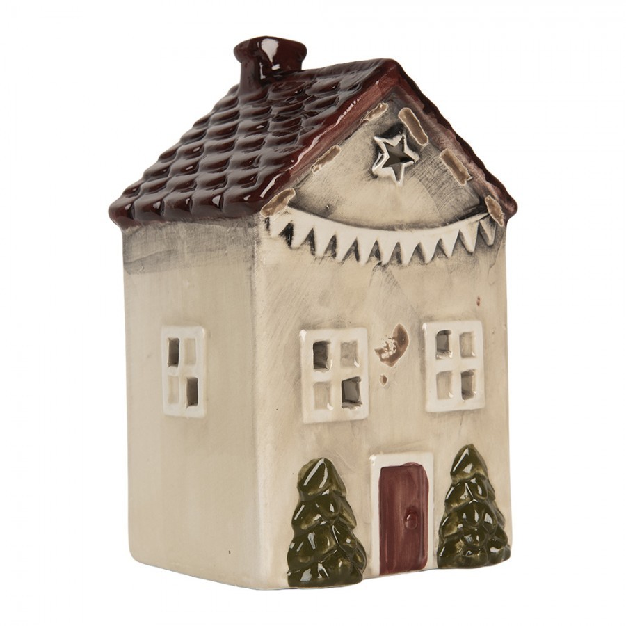 Béžový keramický domek na čajovou svíčku Lamont - 10*8*15 cm