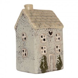 Šedý keramický domek na čajovou svíčku Lamont - 9*8*15 cm