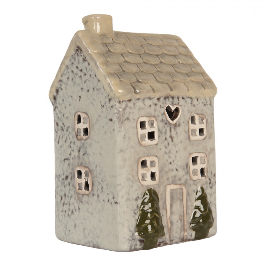 Šedý keramický domek na čajovou svíčku Lamont - 9*8*15 cm