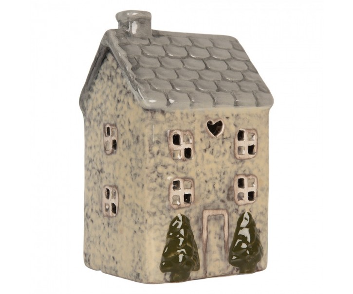Béžový keramický domek na čajovou svíčku Lamont - 9*8*15 cm Clayre & Eef
