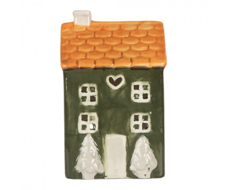 Zelený keramický domeček na čajovou svíčku Lamont - 9*8*15 cm Clayre & Eef