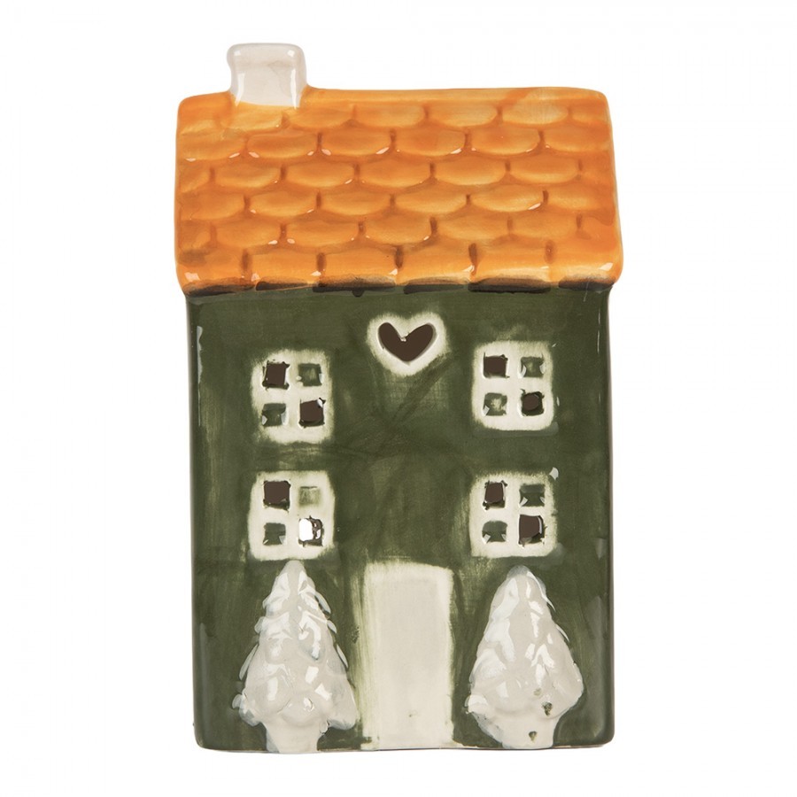 Zelený keramický domek na čajovou svíčku Lamont - 9*8*15 cm 6CE2276