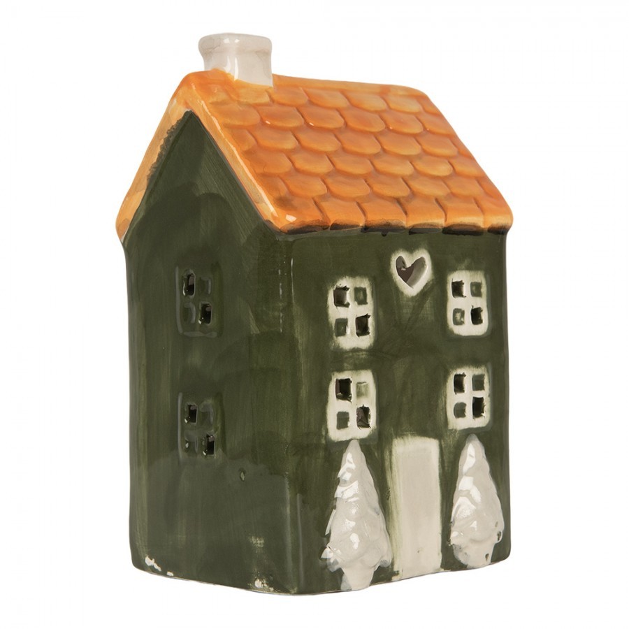 Zelený keramický domek na čajovou svíčku Lamont - 9*8*15 cm