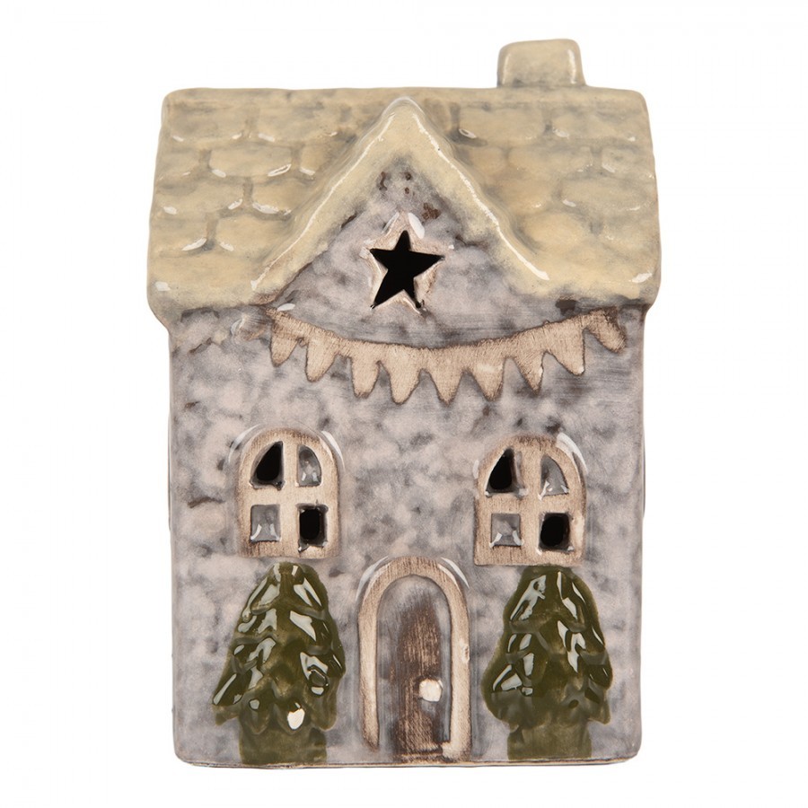 Šedý keramický LED domek Lamont - 6*6*10 cm