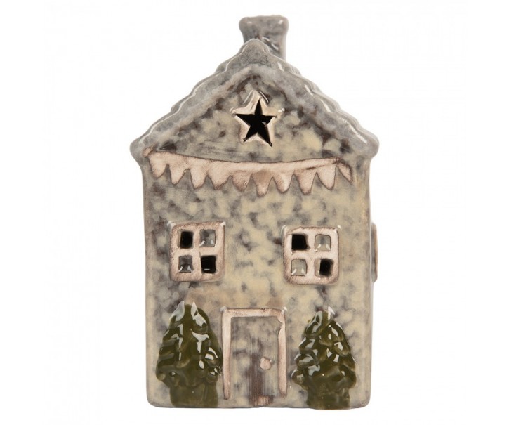 Decorative House With LED LED 6x6x11 Cm Grey Ceramic - LED 6*6*11 cm Clayre & Eef