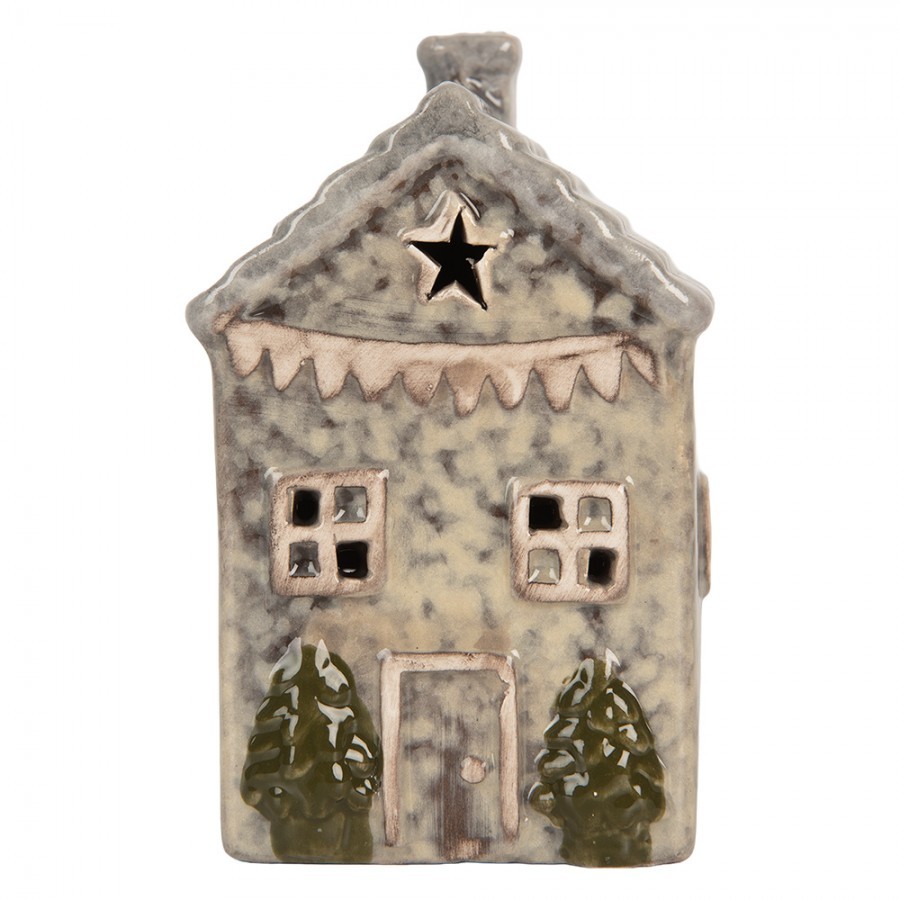 Decorative House With LED LED 6x6x11 Cm Grey Ceramic - LED 6*6*11 cm