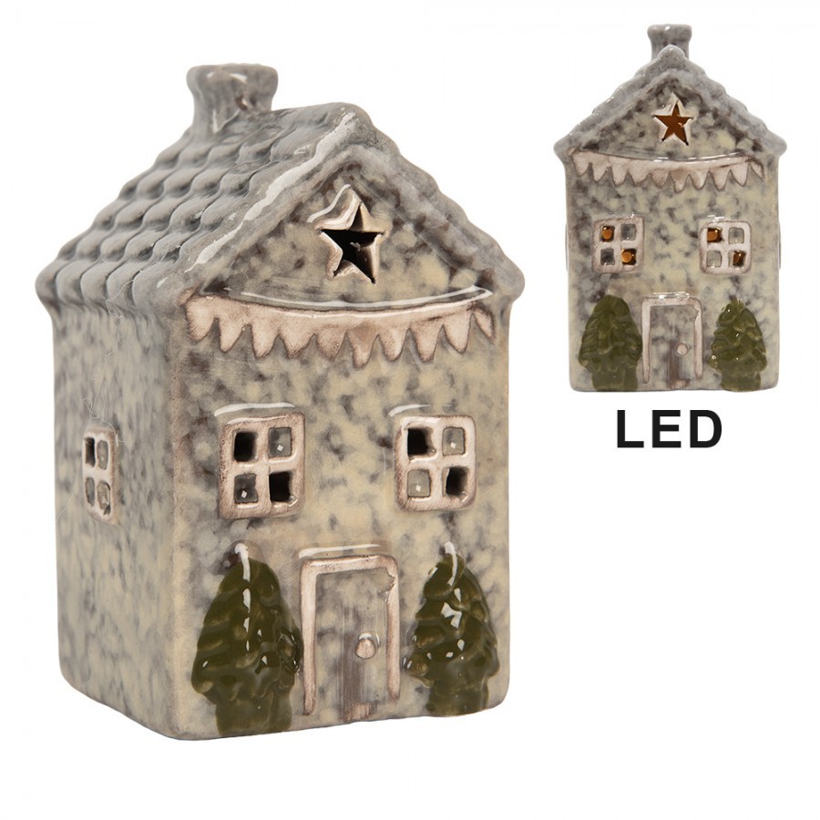 Decorative House With LED LED 6x6x11 Cm Grey Ceramic - LED 6*6*11 cm