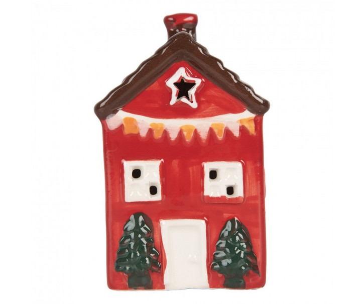 Decorative House With LED LED 6x6x11 Cm Red Ceramic - LED 6*6*10 cm Clayre & Eef