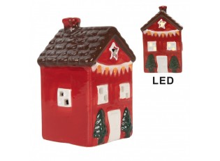 Decorative House With LED LED 6x6x11 Cm Red Ceramic - LED 6*6*10 cm