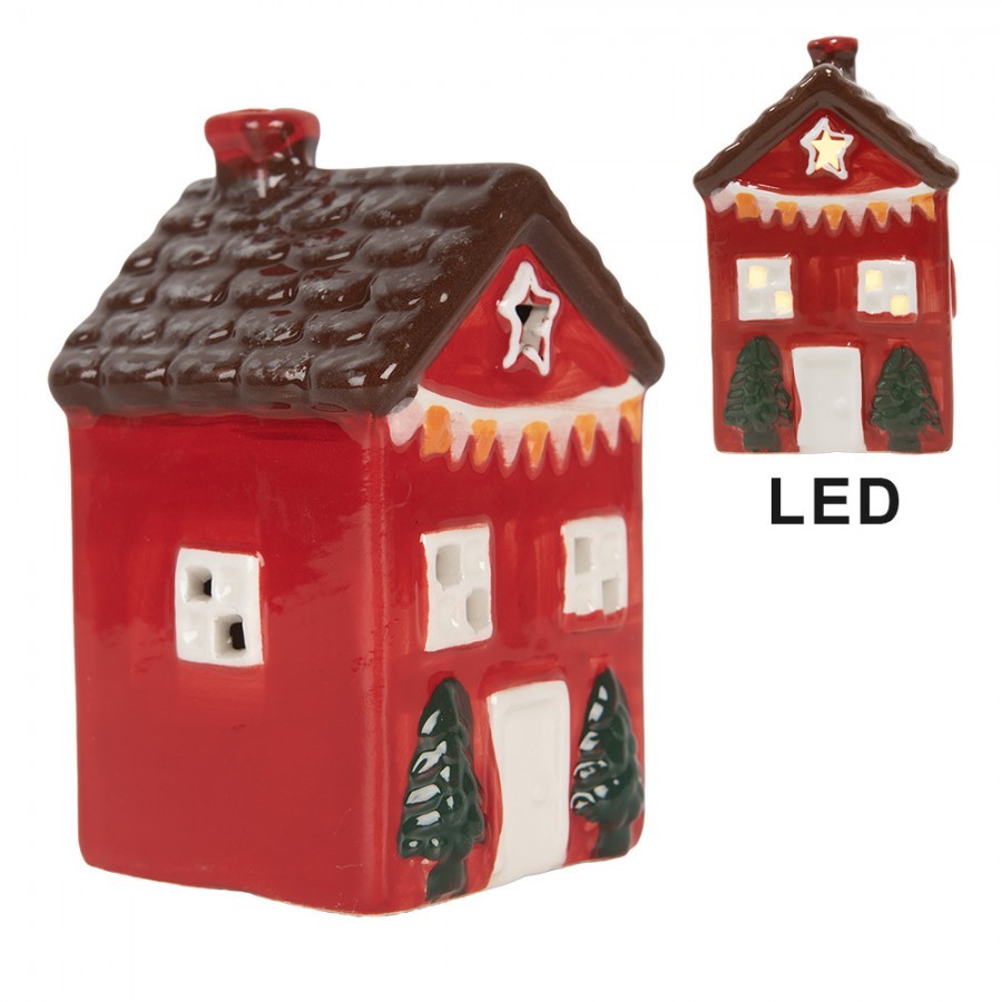 Decorative House With LED LED 6x6x11 Cm Red Ceramic - LED 6*6*10 cm