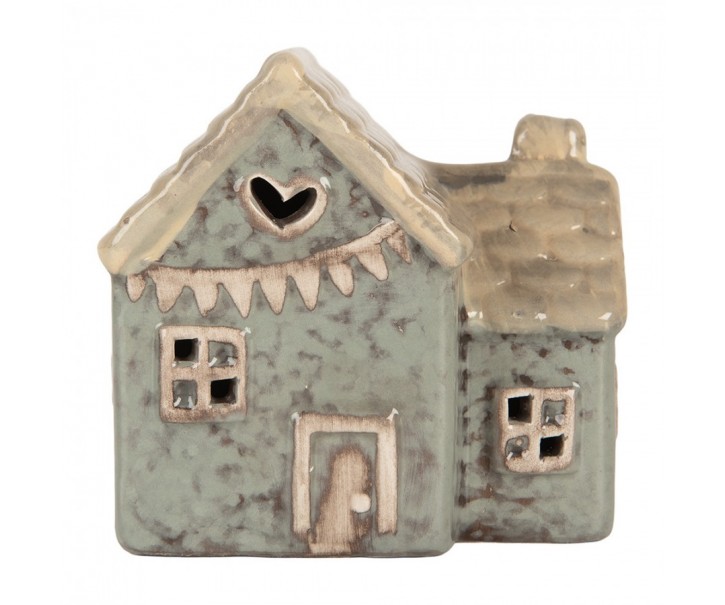Šedo-modrý keramický LED domek Lamont - 8*6*8 cm Clayre & Eef
