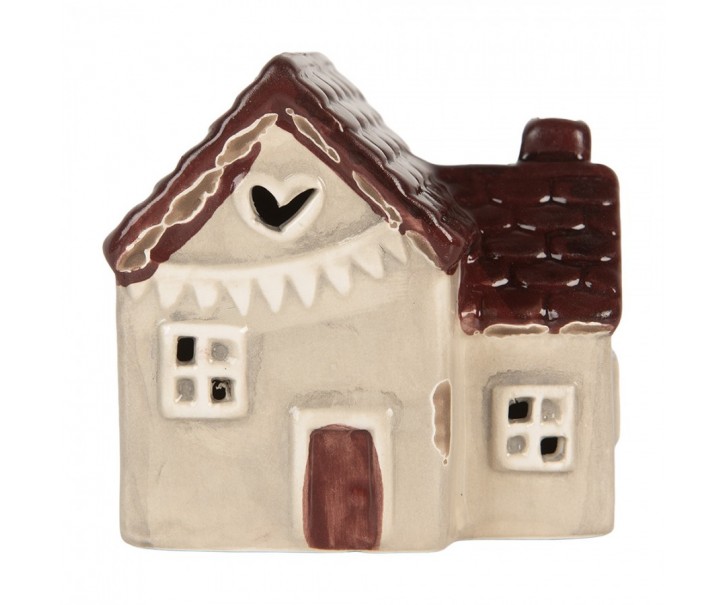 Decorative House With LED LED 6x8x8 Cm Beige Ceramic - LED 8*6*8 cm Clayre & Eef