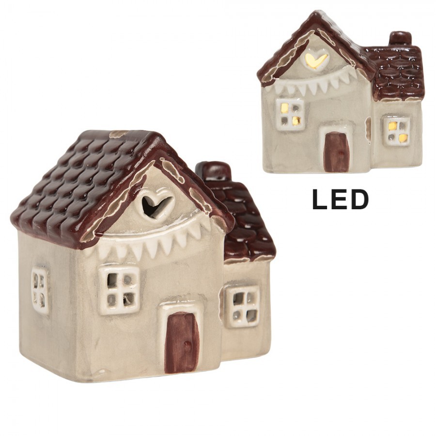 Decorative House With LED LED 6x8x8 Cm Beige Ceramic - LED 8*6*8 cm