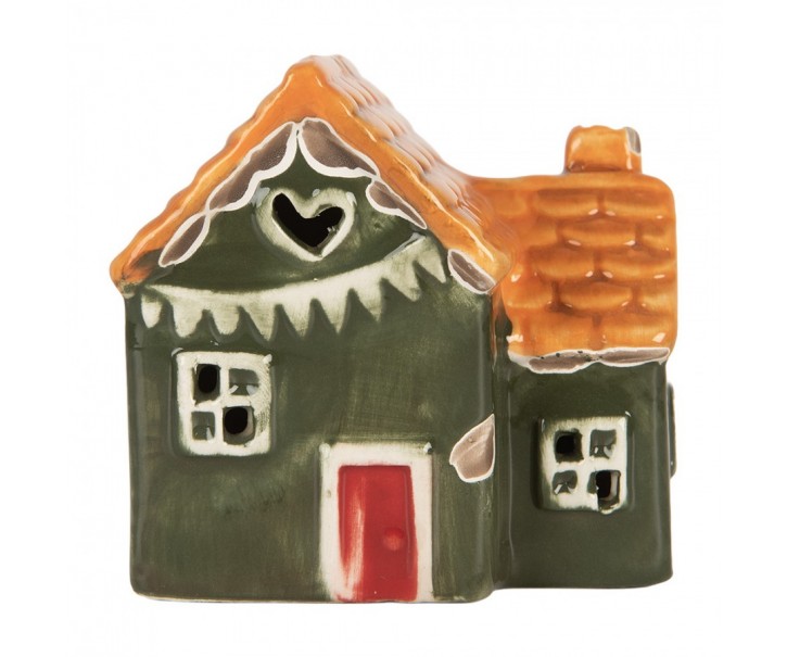 Decorative House With LED LED 6x8x8 Cm Green Ceramic - LED 8*6*8 cm Clayre & Eef