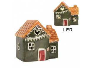 Decorative House With LED LED 6x8x8 Cm Green Ceramic - LED 8*6*8 cm