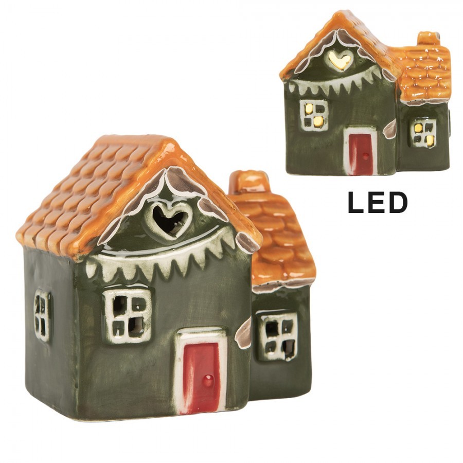 Decorative House With LED LED 6x8x8 Cm Green Ceramic - LED 8*6*8 cm