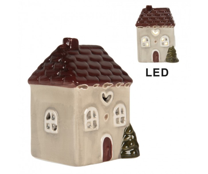 Béžový keramický LED domek Lamont - 7*6*10 cm Clayre & Eef