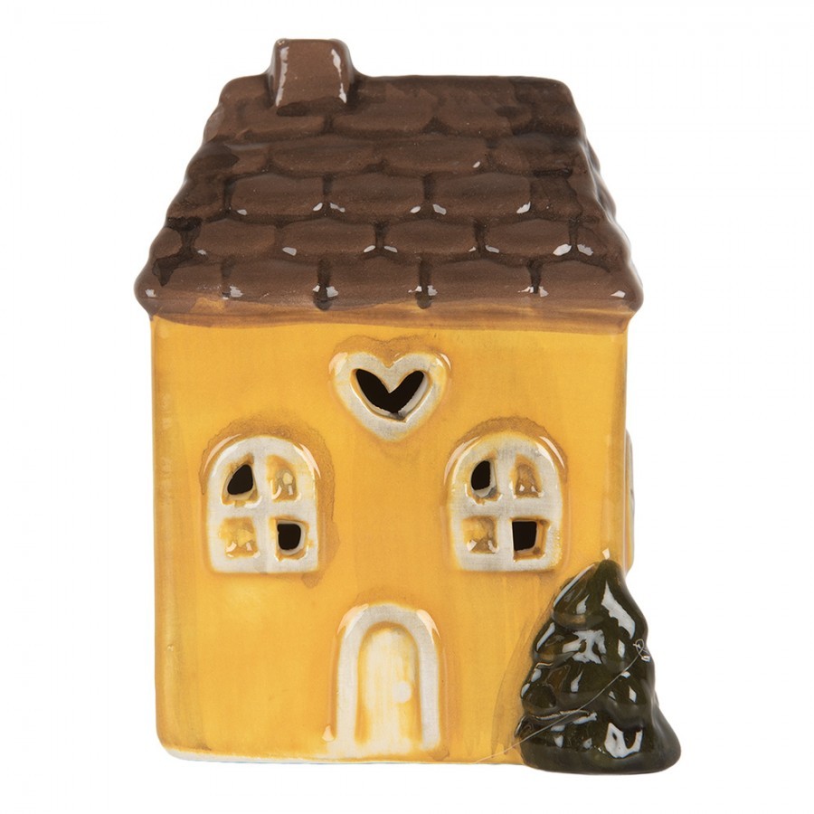 Žlutý keramický LED domek Lamont - 7*6*10 cm