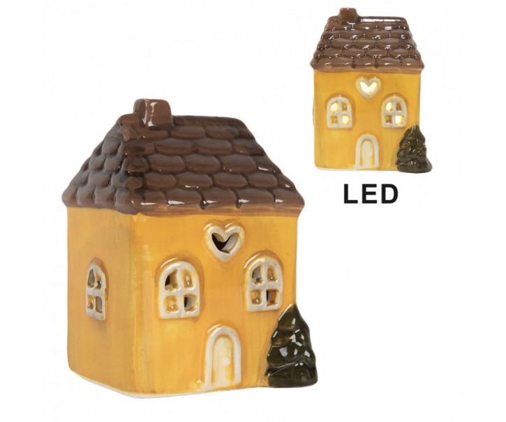 Žlutý keramický LED domek Lamont - 7*6*10 cm Clayre & Eef
