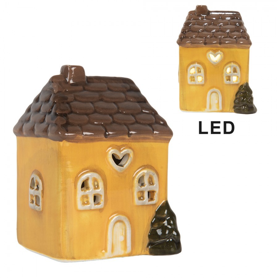 Žlutý keramický LED domek Lamont - 7*6*10 cm