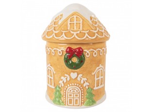 Hnědá keramická dóza perníková chaloupka - Ø 13*17 cm