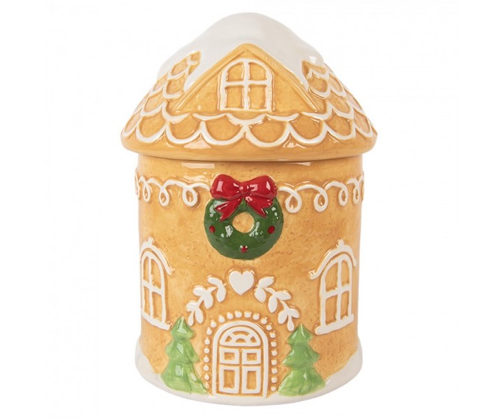 Hnědá keramická dóza perníková chaloupka - Ø 13*17 cm Clayre & Eef