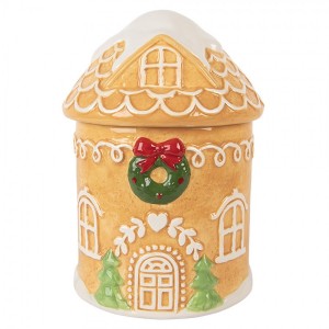 Hnědá keramická dóza perníková chaloupka - Ø 13*17 cm