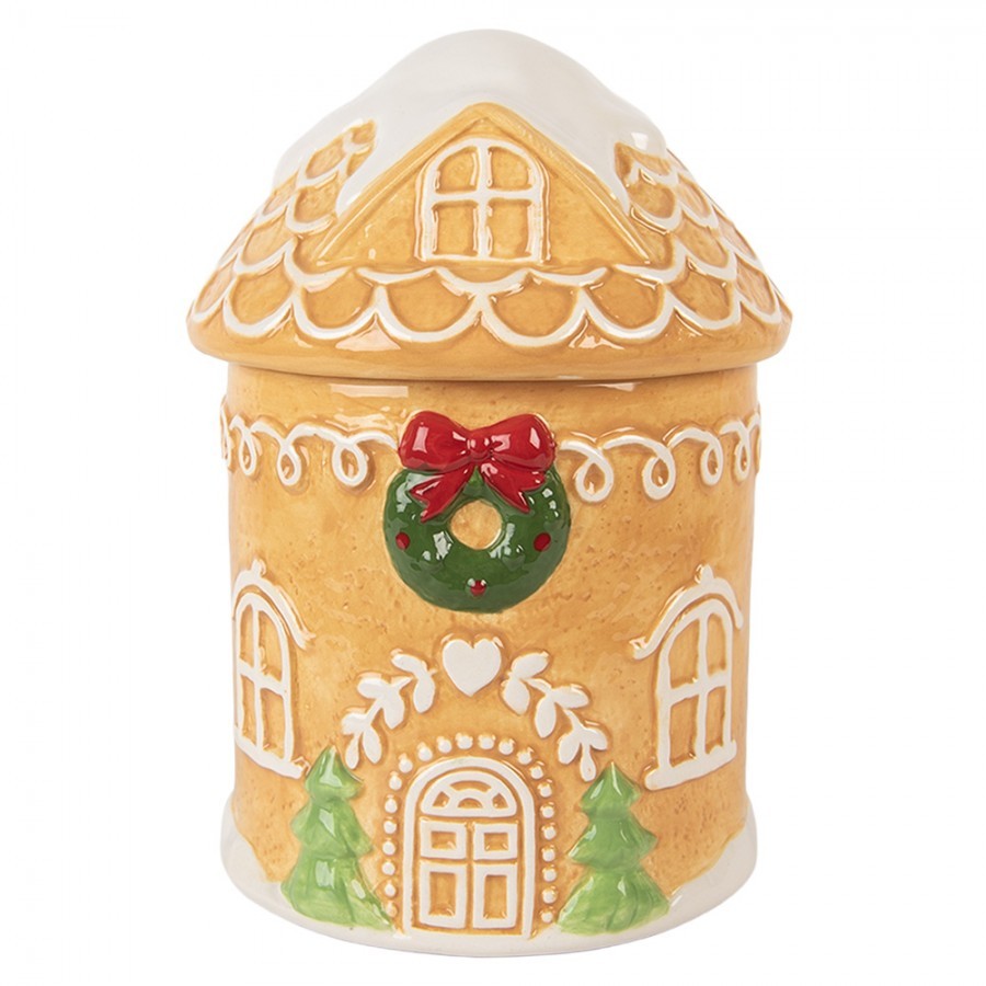 Hnědá keramická dóza perníková chaloupka - Ø 13*17 cm