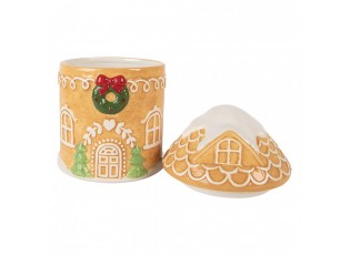 Hnědá keramická dóza perníková chaloupka - Ø 13*17 cm