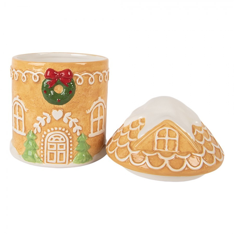 Hnědá keramická dóza perníková chaloupka - Ø 13*17 cm
