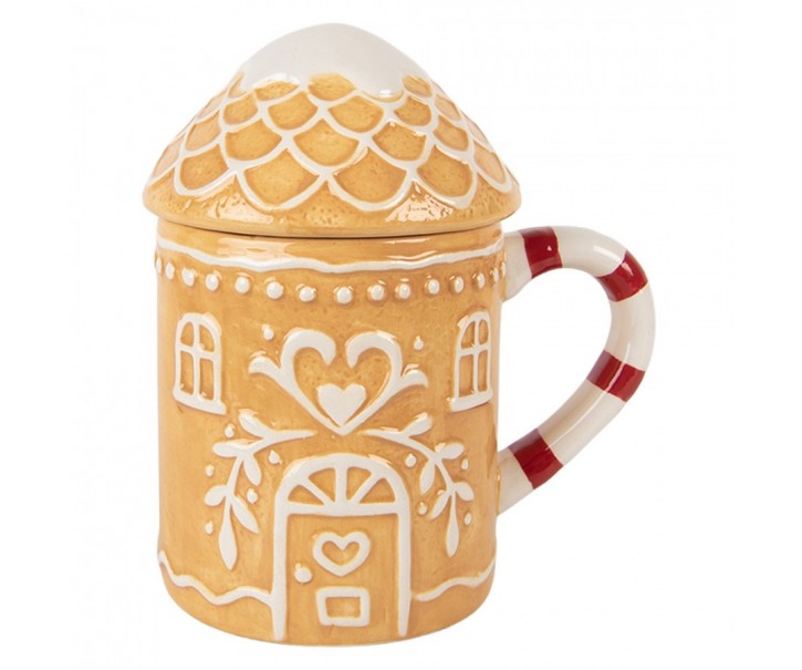 Keramický hrnek perníková chaloupka s víčkem - 13*10*15 cm / 350 ml Clayre & Eef