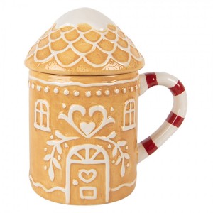 Keramický hrnek perníková chaloupka s víčkem - 13*10*15 cm / 350 ml