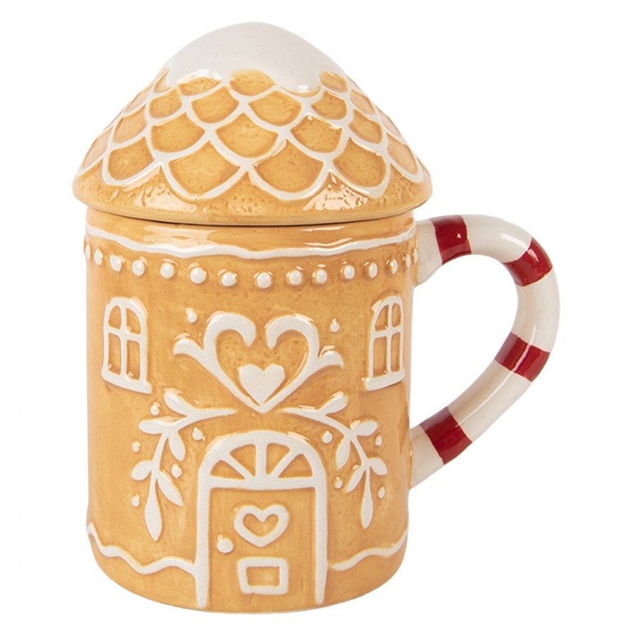 Keramický hrnek perníková chaloupka s víčkem - 13*10*15 cm / 350 ml