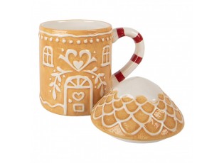 Keramický hrnek perníková chaloupka s víčkem - 13*10*15 cm / 350 ml