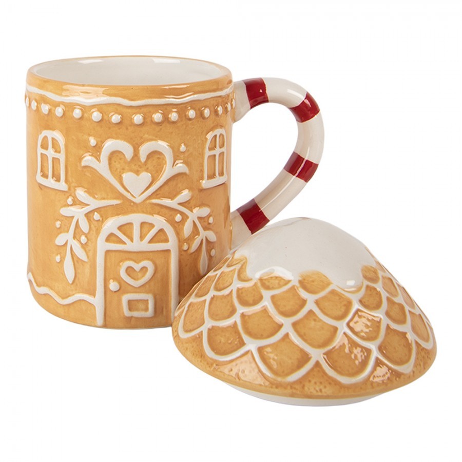 Keramický hrnek perníková chaloupka s víčkem - 13*10*15 cm / 350 ml