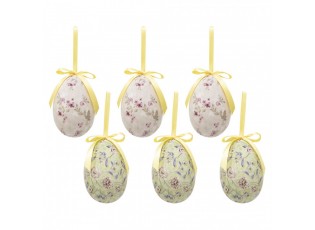 6ks dekorace závěsné vajíčko s květy Spring Egg - Ø 7*10 cm