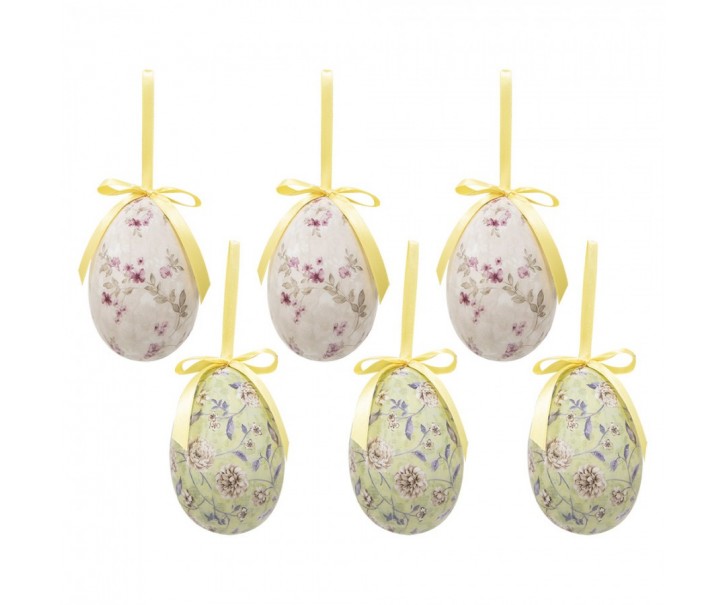 6ks dekorace závěsné vajíčko s květy Spring Egg - Ø 7*10 cm Clayre & Eef