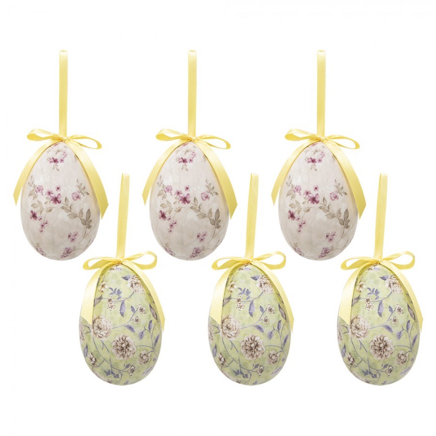 6ks dekorace závěsné vajíčko s květy Spring Egg - Ø 7*10 cm